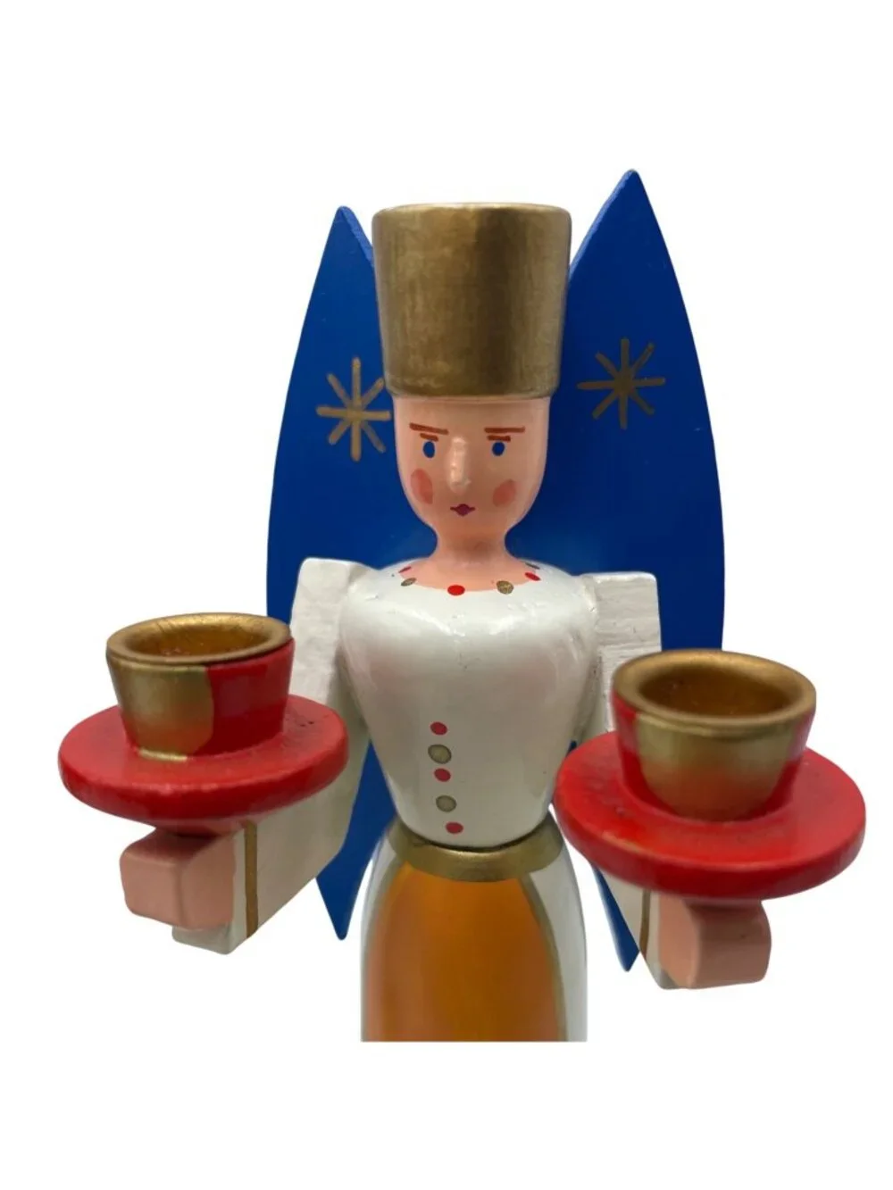 Vintage German Wooden Angel & Miner Candle Holders Hand-Painted Christmas Decor